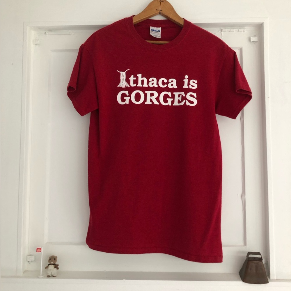 Ithaca is GORGES iconic T-shirt - like new - size S - Gildan 90% cotton 10% poly
